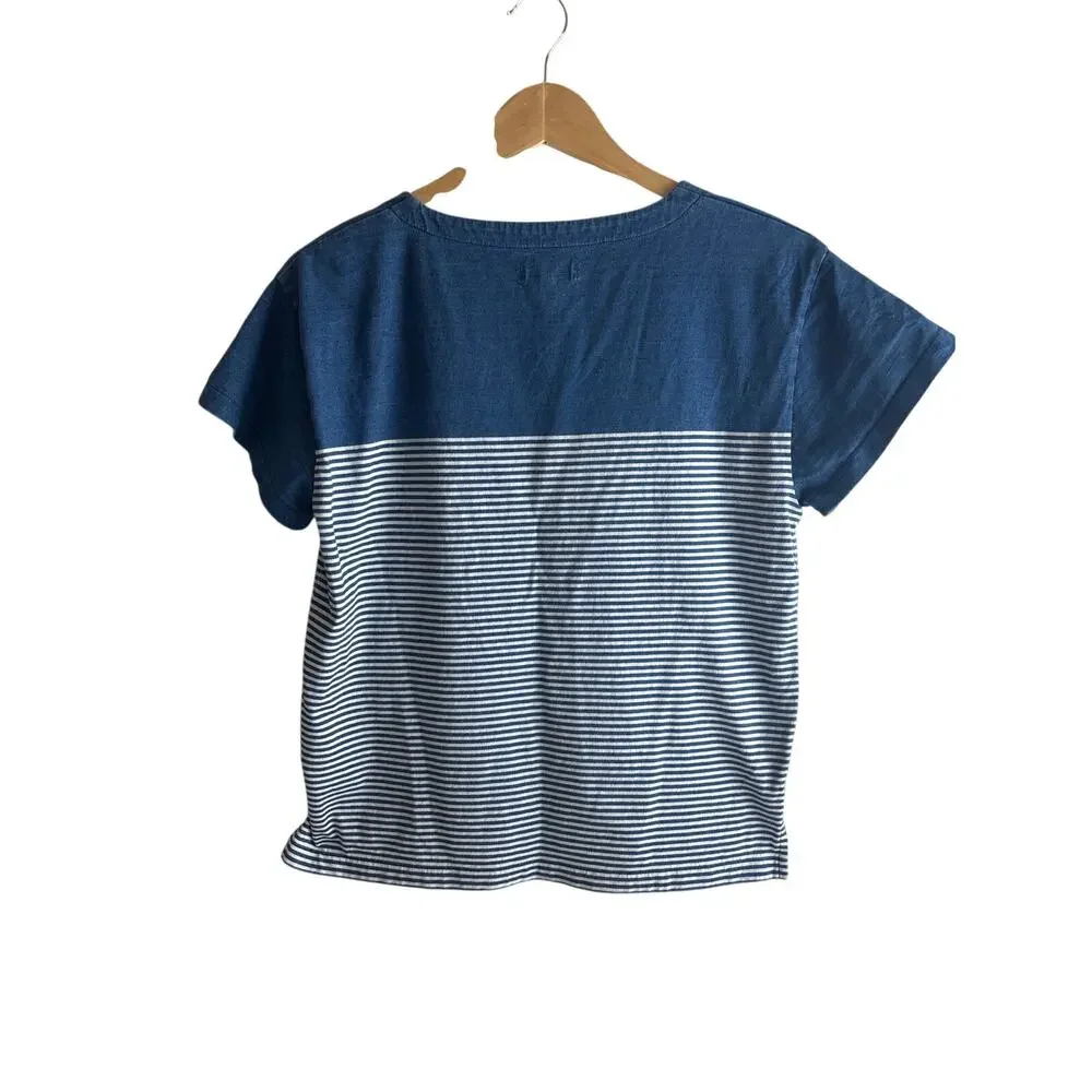 Madewell Blue White Stripe Boxy Crop Tee XS Cotton Casual Top